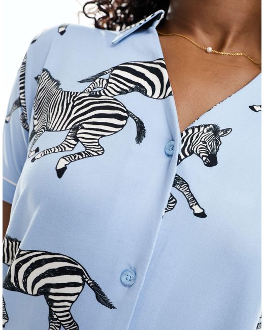 Chelsea Peers Blue Zebra Print Poly V-neck Short Pyjama Set