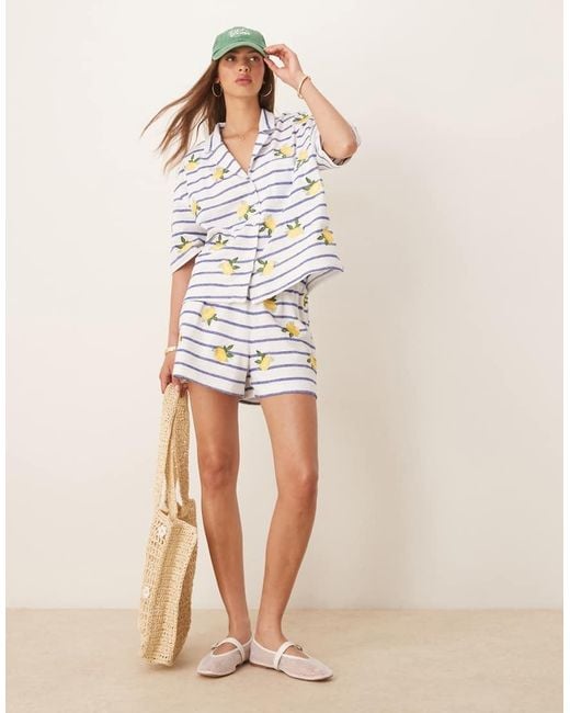 ASOS White Revere Stripe Shirt With Lemon Embroidery