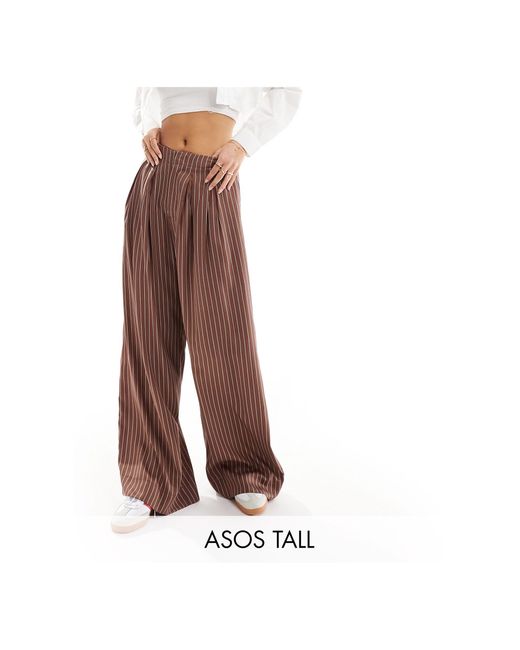 ASOS Brown Asos Design Tall Wide Leg Trouser With Pleat Detail
