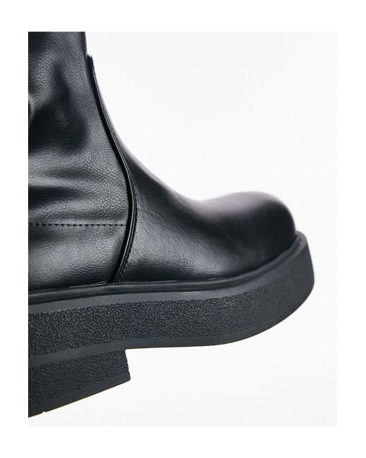 TOPSHOP Black Laura Textured Sole Ankle Sock Boot