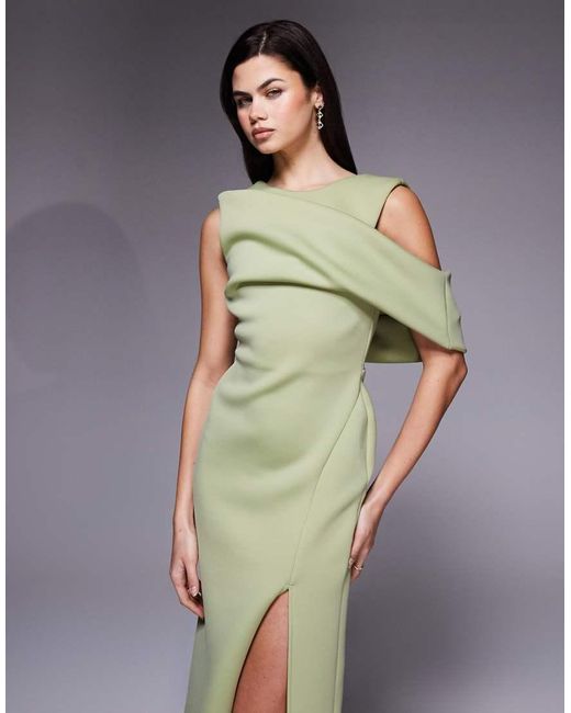 ASOS Green Drape Cut Out Shoulder Pencil Dress