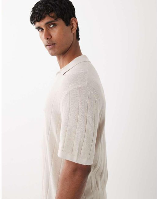 Jack & Jones White Knitted Split Neck Polo for men