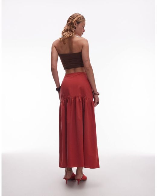ASOS Red Linen Blend Drop Waist Maxi Skirt