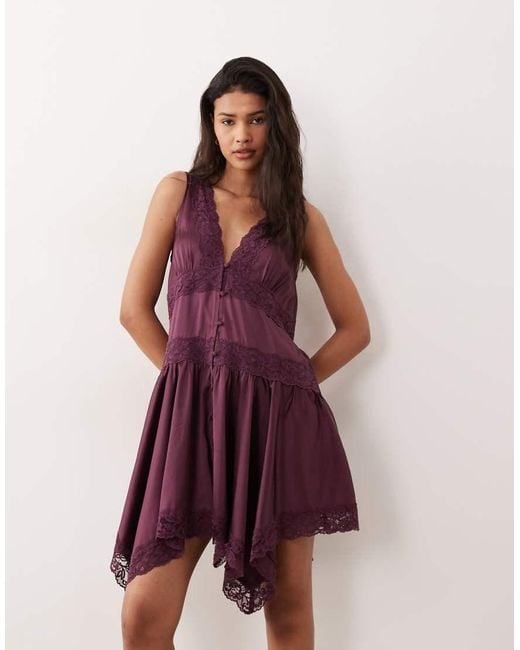 Miss Selfridge Red Boho Satin Lace Insert Hanky Hem Mini Dress