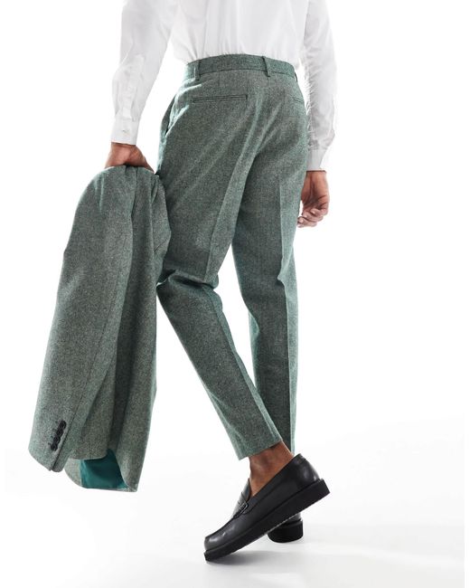 ASOS – schmal zulaufende anzughose aus wollmix-tweed in Green für Herren