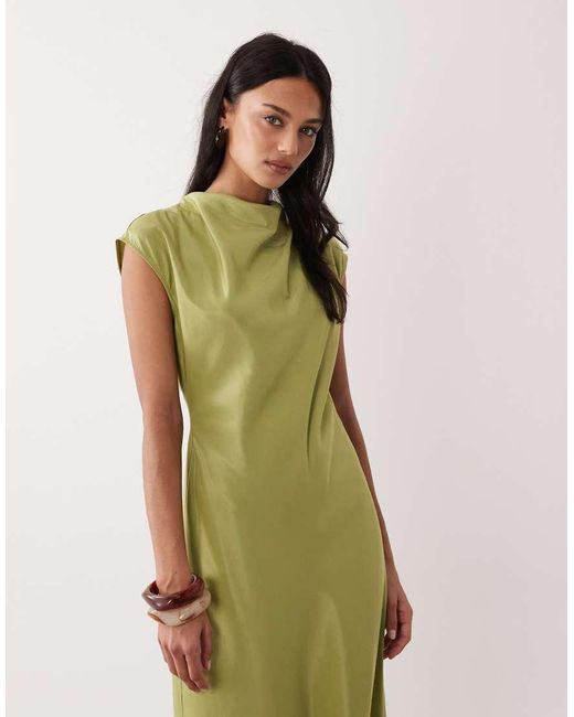 Nobody's Child Green Eden Cap Sleeve Cowl Neck Satin Midaxi Dress