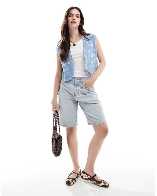 ASOS Blue Soft Denim Embroidery Waistcoat