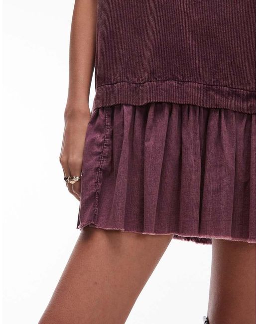 Vestido Corto Color Guinda Lavado Estilo Camiseta Con Diseño Híbrido De Pana De -Morado ASOS de color Purple