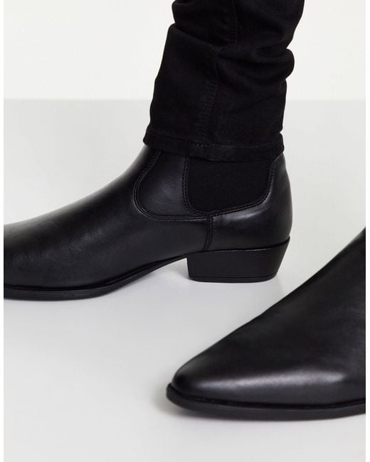 ASOS Black Cuban Heel Western Chelsea Boots for men