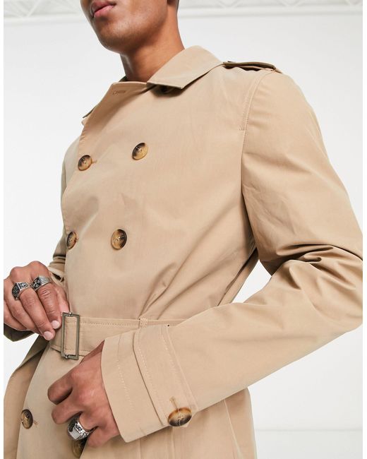 New Look White Double Breasted Shower Resistant Trench Coat for men