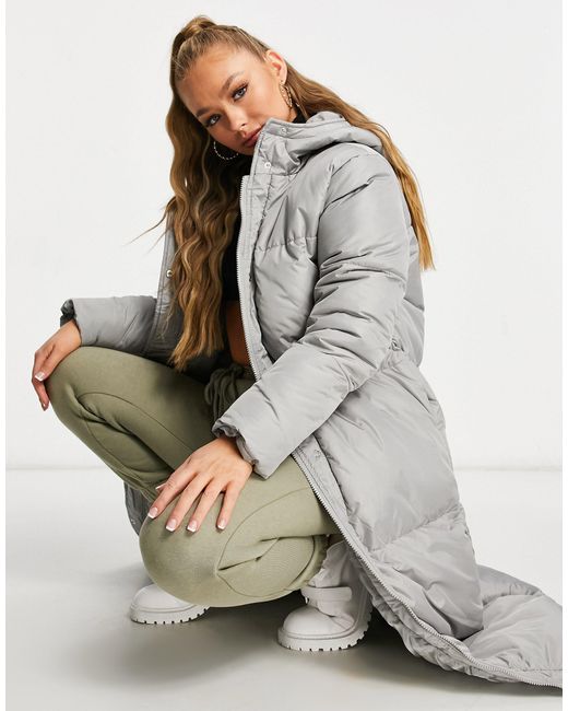 Threadbare Gray Longline Puffer Coat-grey