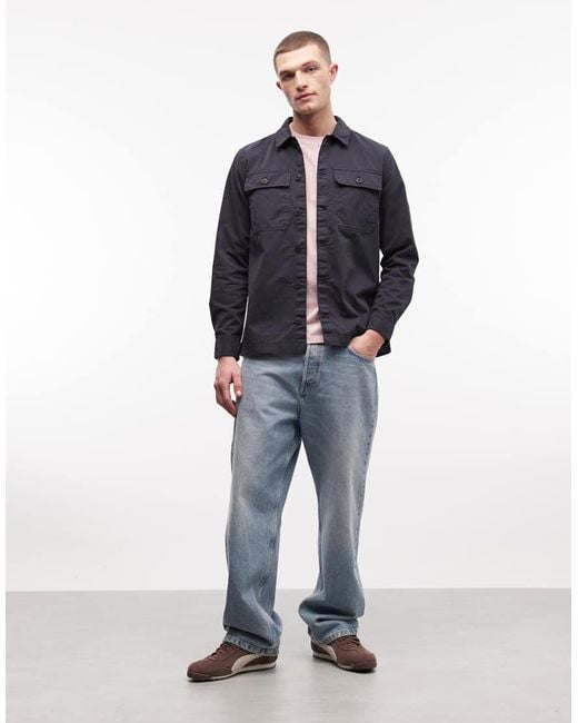 Barbour Blue Arlo Button Through Logo Overshirt for men