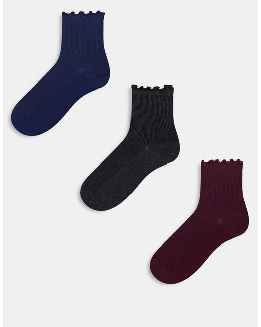 ASOS Set Van 3 Paar Enkelsokken Met Ruches in het Blue
