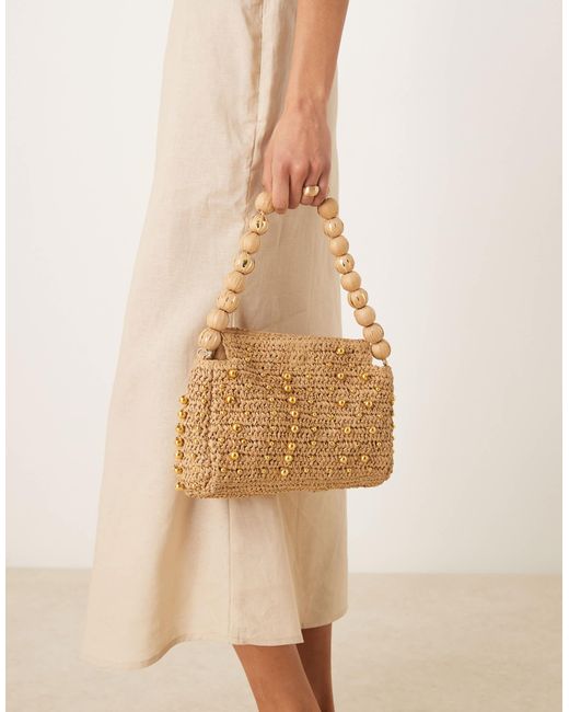 ASOS Natural Straw Beaded Handle Shoulder Bag