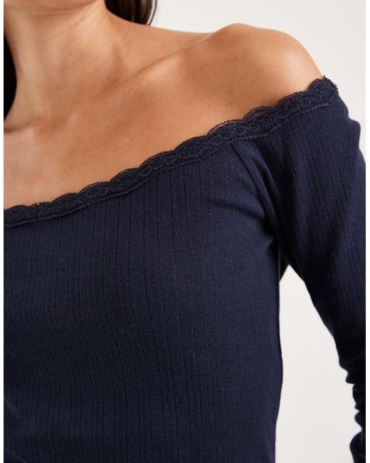 Mango Blue Teen Off Shoulder Long Sleeve Top