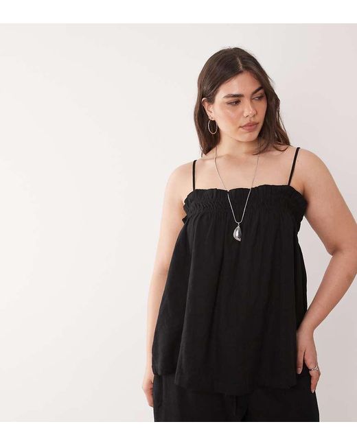 Nobody's Child Black Ruched Detail Linen Rich Cami Top Co-ord