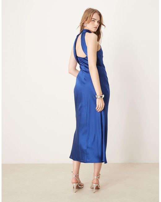 OMNES Blue Seychelles Back Detail Satin Midi Dress