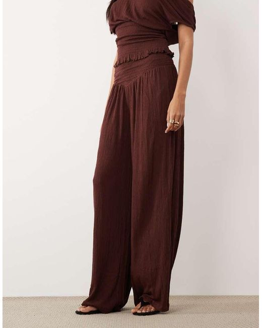 ASOS Brown Mix & Match Crinkle Shirred Wide Leg Trouser