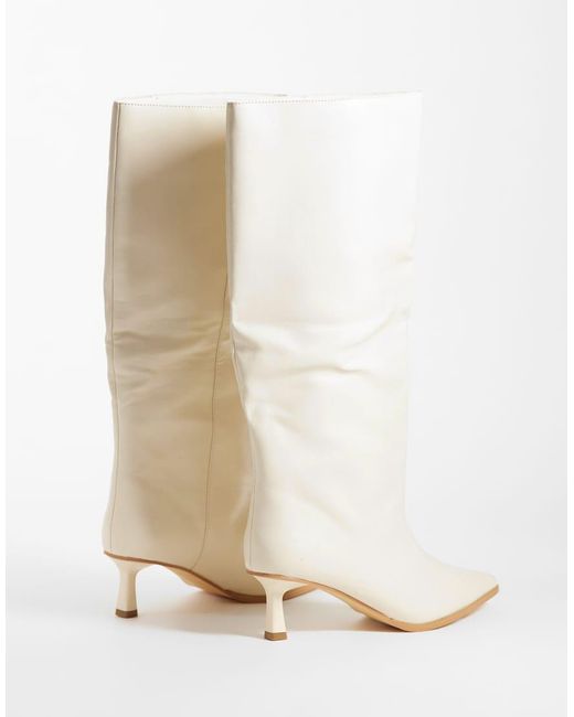 Public Desire White Lola Kitten Heel Knee Boots