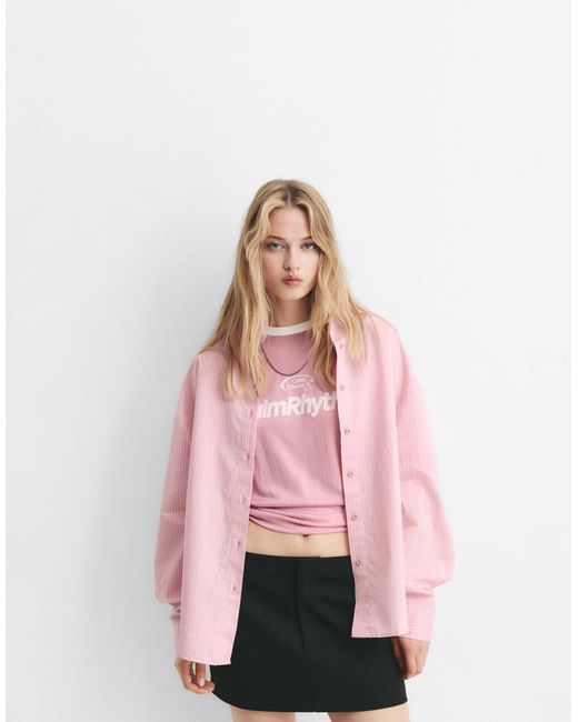 Pull&Bear Pink – gestreifte hemdbluse aus popeline