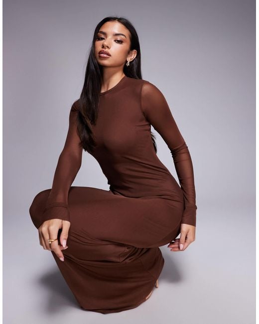 AFRM Purple Didi Long Sleeve Mesh Midaxi Dress