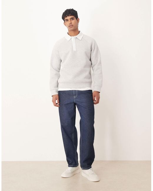 ASOS White Heavyweight Polo Sweatshirt With Contrast Collar for men