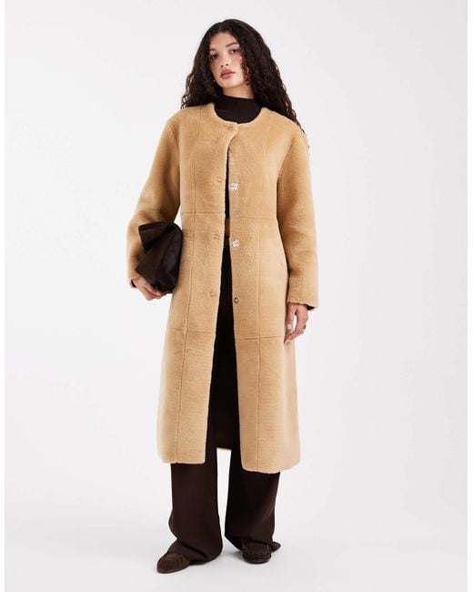 ASOS Natural Collarless Bonded Fur Coat