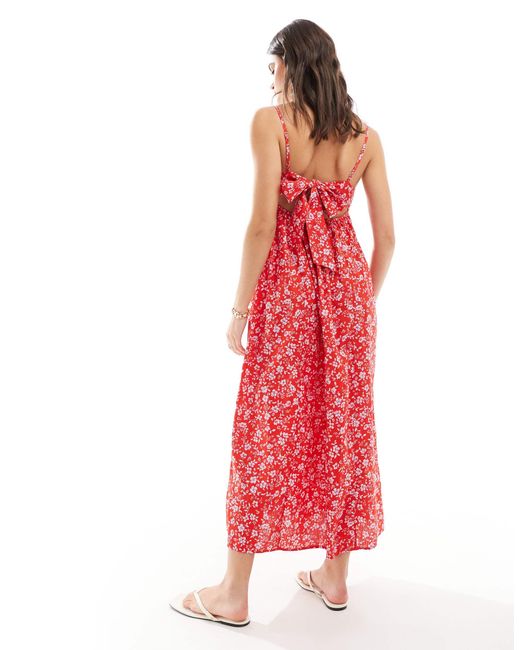 Mango Floral Print Midi Dress in Red Lyst