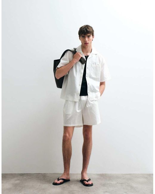 ASOS COLLECTIVE White Cotton Shorts With Linen for men