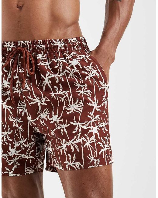 South Beach Red Palm Print Swim Shorts for men