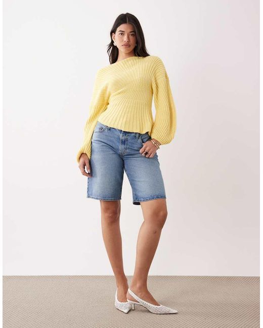 ASOS Yellow Knitted Cinched Pleated Jumper