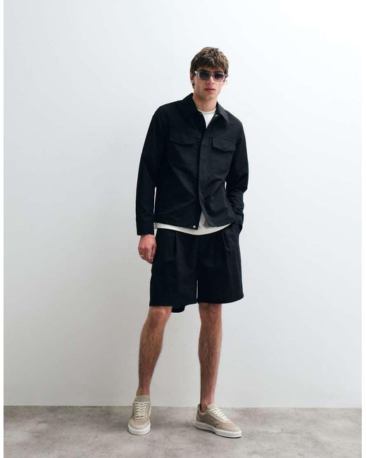 ASOS COLLECTIVE Blue Relaxed Long Sleeve Utility Shirt for men