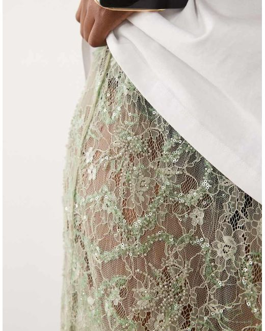 ASOS Natural Delicate Lace Sheer Sequin Maxi Skirt