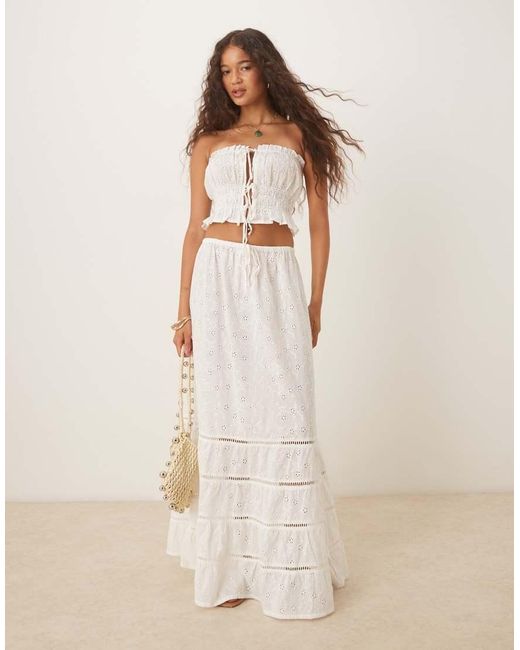 Iisla & Bird Natural Broderie Tie Front Bandeu Beach Top Co-ord