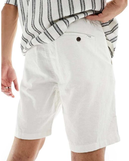 SELECTED White Linen Blend Shorts for men