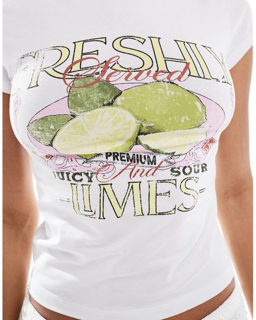 T-shirt corta bianca con stampa di lime di Reclaimed (vintage) in White
