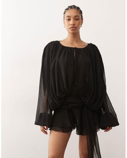 Sleeveless Treasure And Bond Dresses Lioness Elements Chiffon Drape Detail Balloon Sleeve Tie Waist Mini Dress In Black Lyst Sleeveless Treasure And Bond Dresses Lioness Elements Chiffon Drape Detail Balloon Sleeve Tie Waist Mini Dress In Black Lyst