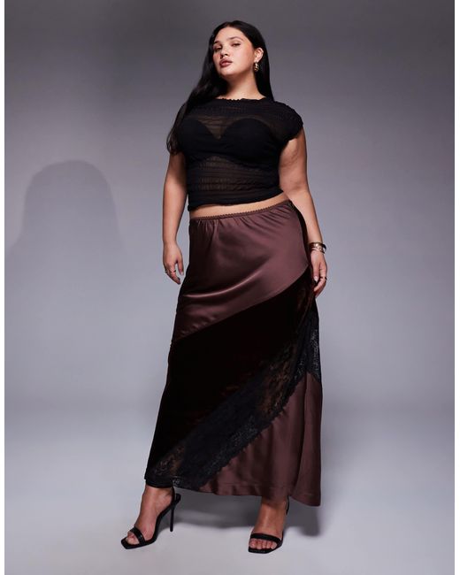ASOS Asos Design Curve Velvet And Lace Mix Satin Maxi Skirt in Black | Lyst