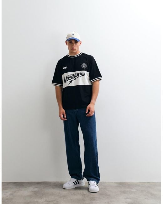 ASOS Blue Oversized Cut And Sew T-shirt With Blocked Soccer Graphic for men