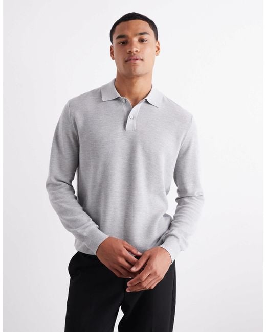 Polo à manches longues en maille Mango pour homme en coloris Gray