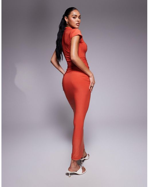 Kaiia Exclusive Double-layered Slinky High Neck Cap Sleeve Bodycon Maxi Dress