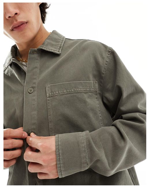 Chemise courte en sergé - kaki Pull&Bear pour homme en coloris Gray