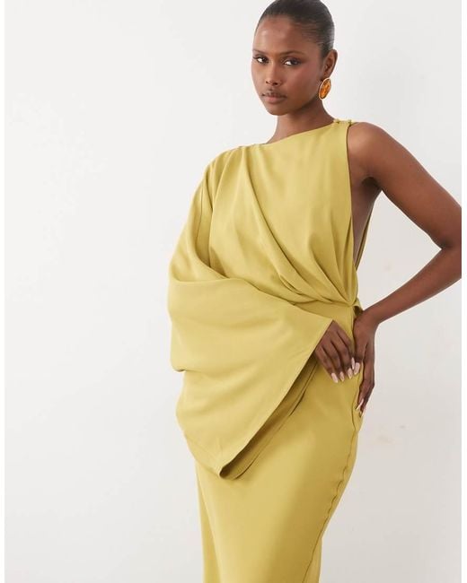 ASOS Yellow One Shoulder Drape Back Column Maxi Dress