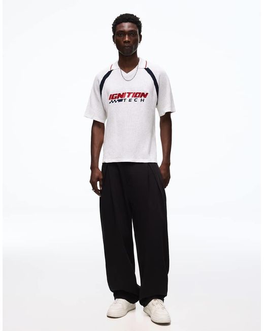 Bershka White Retro Sport Polo for men