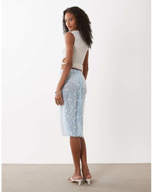 ASOS White Embellished Sheer Midi Skirt