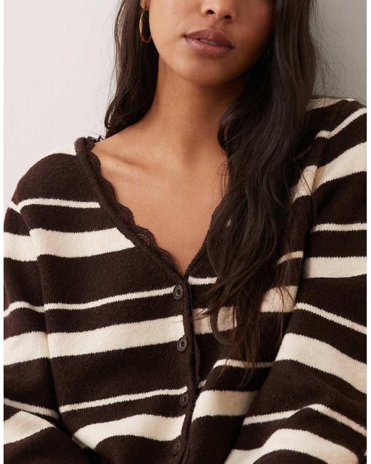 Miss Selfridge Black Stripe Cardigan Co-ord With Lace Trim