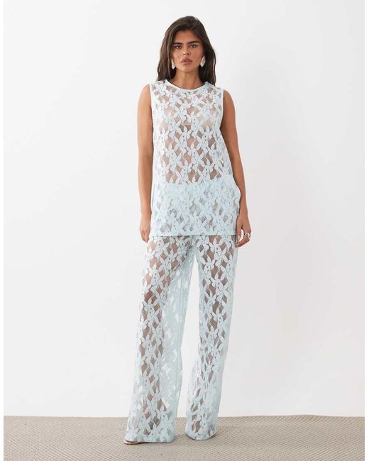 ASOS Blue Co-ord Lace Over Sized Long Line Vest Top