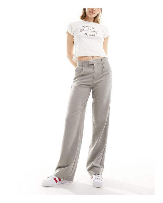 Pull&Bear Gray High Waisted Tailored Trousers