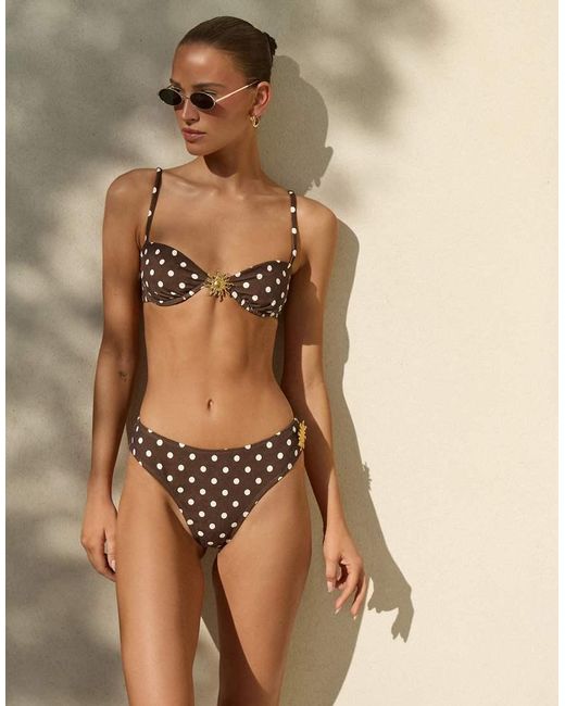 4th & Reckless Brown Gold Sun Metal Detail High Leg Bikini Bottoms