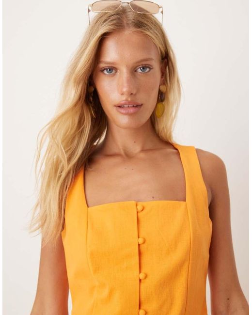 Mango Orange Tailored Square Neck Button Through Top Co-Ord